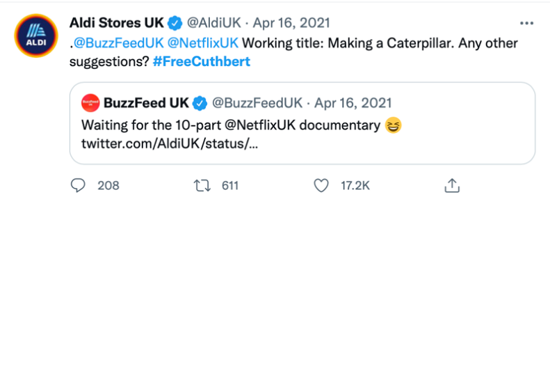 Twitter Aldi #FreeCuthbert Campaign